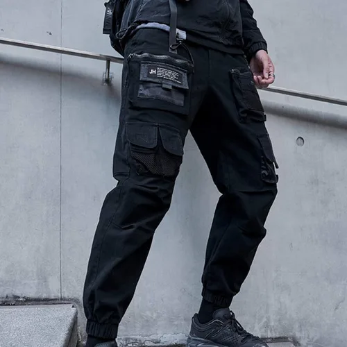 Vista 4 de XYXIONGMAO - Overoles sueltos con múltiples bolsillos, pantalones funcionales casuales, joggers de carga, ropa técnica, pantalones de harén, hiphop