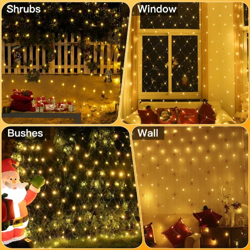 Vista 8 de Ollny - Luces de red para exteriores de 10 x 7 pies, 210 luces LED de cable transparente conectables, luces de red de Navidad con 8 modos, IP67