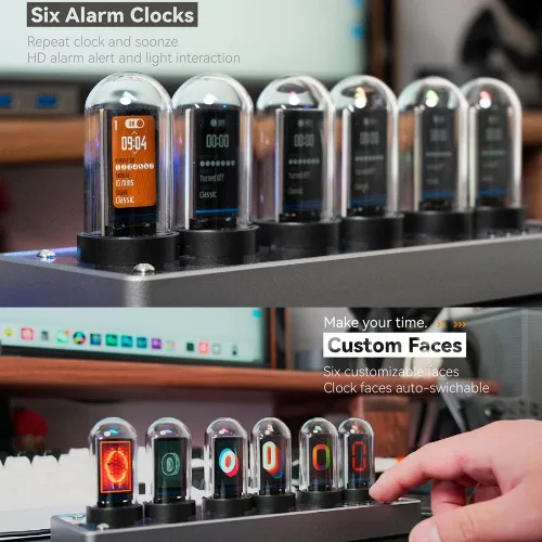 Vista 6 de Reloj de Tubo Nixie IPS de Adventurers, Simulación Creativa de Reloj de Tubo Nixie Electrónico de Bricolaje con Pantalla LCD IPS de 6 Bits, 12/24