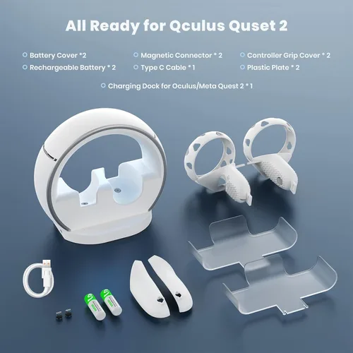 Vista 7 de Estación de carga VR para Oculus Quest 2Meta Quest 2, la base de carga CODOGOY soporta indicador LED y auriculares de carga, con 2