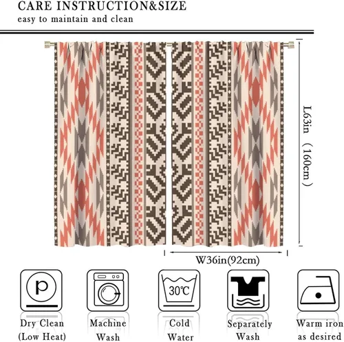Vista 9 de Cortinas con patrón geométrico tribal, estilo suroeste, azteca, rústico, occidental, nativo americano, opacas, con bolsillo para barra, decoración