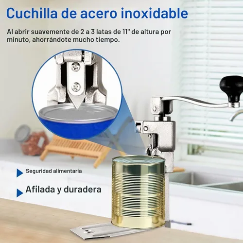 Vista 4 de Abridor de latas comercial resistente para 11100, abridor de latas industrial para 10 latas, abridor de latas manual con base de acero chapado