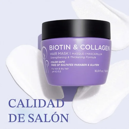 Vista 4 de Luseta Biotin - Mascarilla capilar de colágeno para cabello seco y dañado, 16.9 onzas, tratamiento fortalecimiento y engrosamiento, tratamiento