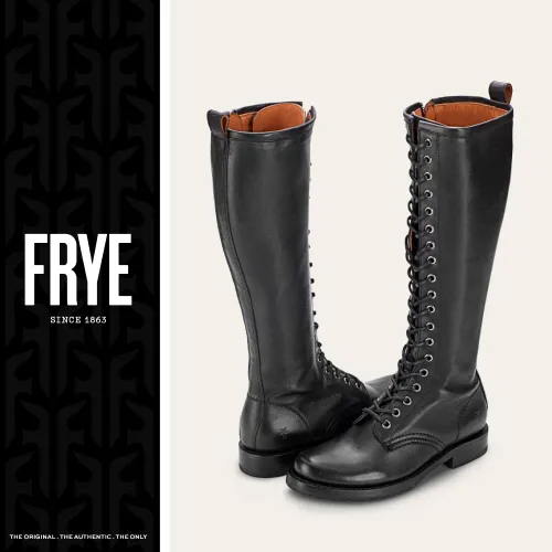 Vista 5 de Frye Veronica Botas de combate altas de 15 pulgadas para mujer, hechas de cuero de grano completo con construcción Goodyear Welt, cordones de tela