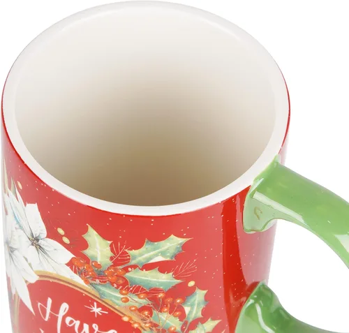 Vista 6 de Topadorn Taza de café de cerámica de 17 onzas con tapa y caja de regalo, taza de té de porcelana roja festiva, apta para microondas y lavavajillas