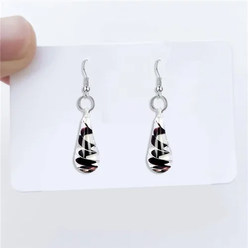 Vista 5 de Pendientes colgantes colgantes hechos a mano con forma de gota de agua en espiral Lampwork Moda de cristal