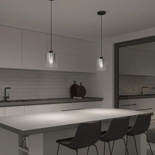 Vista 9 de artika Lámpara colgante Haze con degradado cromado ahumado y cristal transparente, ideal para cocina, comedor, baño, lámpara colgante individual
