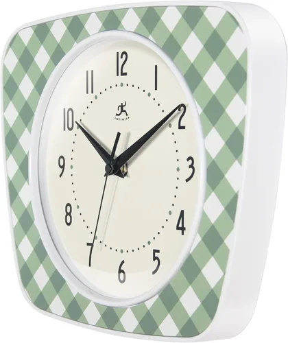 Vista 3 de Infinity Instruments LTD. Reloj de pared trapecio a cuadros, verde, 9.25" x 10.875