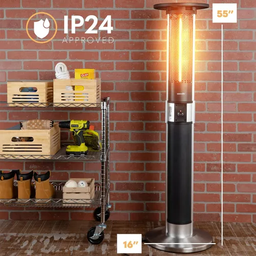 Vista 2 de SereneLife Calentador infrarrojo para patio, eléctrico de 1500 W con control remoto, aprobado IP24, marco de aleación de aluminio anodizado