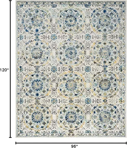 Vista 2 de SAFAVIEH Evoke Collection - Alfombra de 8 x 10 pulgadas, grande, color marfil y azul, diseño bohemio, no desprende pelusa y es fácil de limpiar