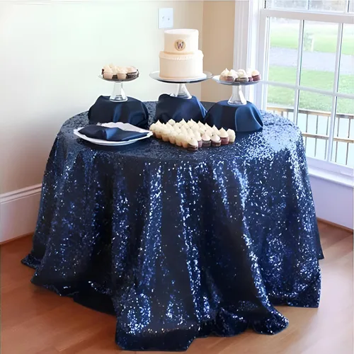 Vista 90 de Mantel de lentejuelas color azul bebé de 50" Cubierta de mesa con purpurina redonda color azul claro de lentejuelas metálicas Sobremanteles de mesa