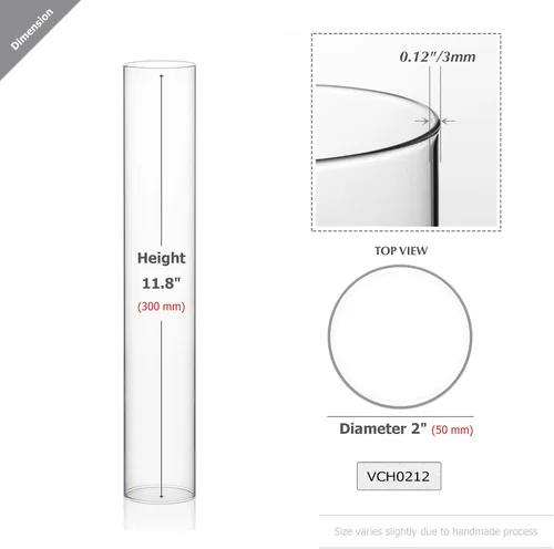 Vista 2 de WGVI Funda para portavelas Hurricane, ancho de 2 pulgadas, altura de 12 pulgadas, portavelas cilíndrico de vidrio transparente, tubo de chimenea