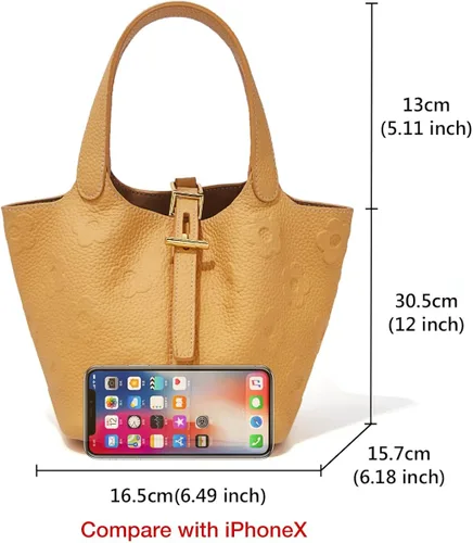 Vista 4 de FOXLOVER Bolsos pequeños de cuero genuino para mujer bolsos de cubo con asa superior para mujer