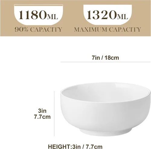 Vista 2 de MALACASA Juego de Tazones para Ensalada, 44 OZ (7") Tazones Grandes para Sopa Tazones para Cereal para Cocina, Juego de Tazones de Cerámica Blanca