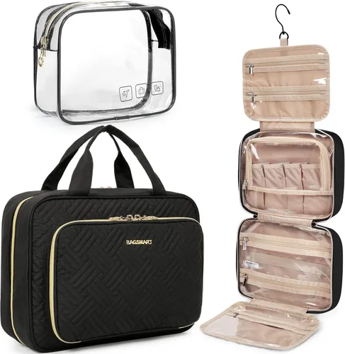 Vista 17 de BAGSMART Neceser de viaje colgante con organizador de maquillaje aprobado por la TSA, bolsa cosmética transparente para artículos de aseo personal