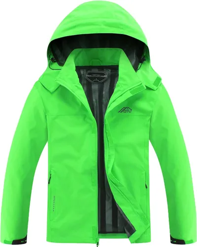 Vista 10 de OTU Chaqueta impermeable ligera para hombre con capucha, para el aire libre, senderismo, viajes Negro