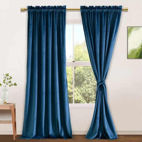 Vista 61 de JIUZHEN Cortinas de terciopelo beige de 63 pulgadas de ancho x 63 pulgadas de largo, cortinas de terciopelo retro suaves con bolsillo para barra