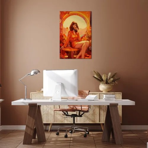 Vista 7 de WLZWD Retro Funky 70s style woman at a Party art Print Cocktails Disco Ball Wall Art Vintage Trendy Female Portrait Art Poster Warm Colour Palette