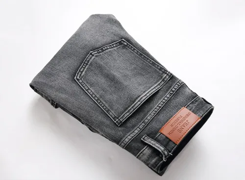 Vista 5 de Jeans elásticos ajustados para hombre, jeans ajustados rasgados para hombre, pierna recta, cómodos, cintura flexible, pantalones de mezclilla tipo