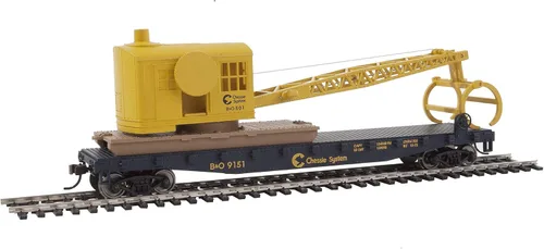 Vista 7 de Walthers Trainline Coche plano con grúa de tala listo para funcionar-Ferrocarril de Alaska (azul) 931-1780 Modelo de ferrocarril a escala HO