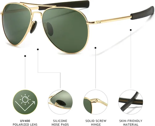 Vista 3 de SUNGAIT Gafas de sol de aviador para hombre polarizadas estilo militar 100 protección UV400