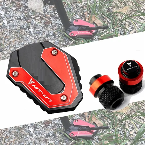Vista 5 de Soporte lateral para motocicleta, ampliación, tapones de aire para válvula de neumático para Yamaha FZ07 FZ 07 MT07 MT 07 MT-07 MT-07 2014 2023 Rojo