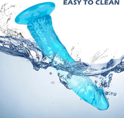 Vista 6 de Consolador realista grande de 8.1 pulgadas con potentes ventosas, juguete sexual suave y realista para principiantes, para mujeres, hombres, Azul