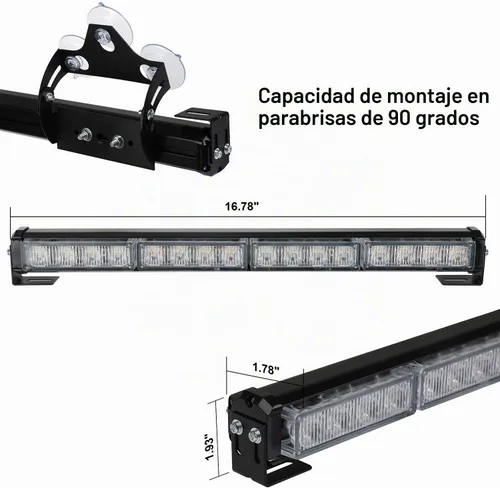 Vista 4 de ASPL - Barra de luz LED intermitente de emergencia de 2 x 16.8 pulgadas, para asesor de tráfico. Barra de luz estroboscópica de 32 LED con 26 Ámbar