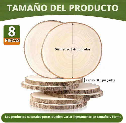 Vista 2 de Rebanadas de madera, 8 piezas redondas de madera de 8 a 9 pulgadas para centros de mesa, mesas