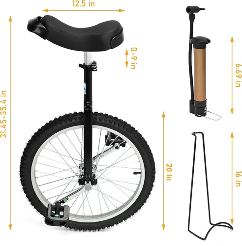 Vista 2 de Nisorpa Bicicleta clásica de una rueda negra de 20 pulgadas con borde de aleación antideslizante y pedal de altura ajustable para niños y adultos