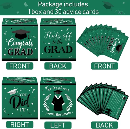 Vista 6 de Nezyo Caja para tarjetas de graduación con 30 tarjetas de consejo, caja de tarjetas de regalo de felicitaciones para clase de 2026, caja