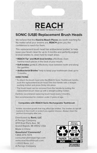 Vista 2 de Reach Cepillo de dientes eléctrico Sonic USB, suave, incluye mango de cepillo de dientes, cabezal de cepillo, tapa de cepillo de dientes, estuche