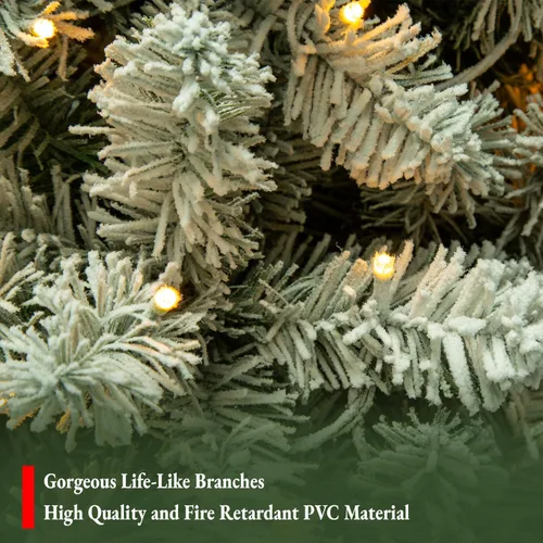 Vista 4 de Árbol de Navidad artificial con bisagras preiluminado flocado de Árbol flocado básico