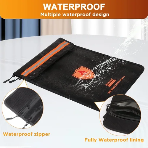 Vista 3 de Bolsa de documentos ignífuga – Bolsa de dinero impermeable ignífuga con cremallera para efectivo/documentos importantes/objetos de valor