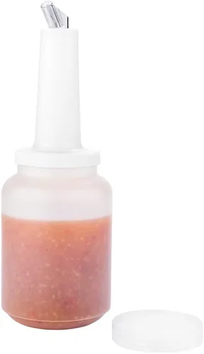 Vista 23 de Restaurantware Botella de plástico de 0.5 cuartos de galón de almacenamiento - con boquilla azul y tapa - Botella de almacenamiento de barra