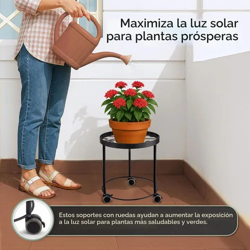 Vista 7 de Soporte para plantas de interior con ruedas, (2 tamaños), elevadores de metal para macetas (12 y 10 pulgadas de diámetro)