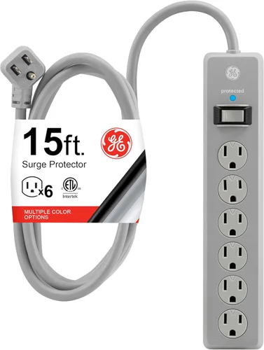 Vista 10 de GE Protector contra Sobretensiones con Regleta de Enchufes, Cable de Extensión de 4 Pies, Extensor de 6 Tomas, 800 Julios, Enchufe Plano, Cubiertas