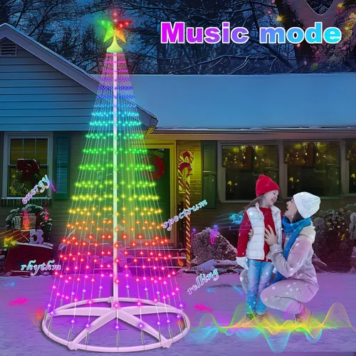 Vista 5 de Forlivese Árbol de Navidad Cónico Inteligente de 7.48 Pies con Luz LED para Exteriores, Luces de Árbol de Navidad Artificial Regulables con Control