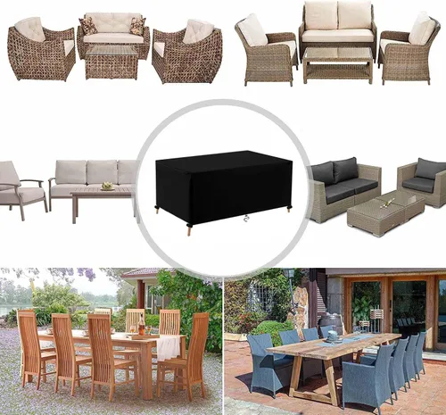Vista 5 de Fundas para muebles de patio, fundas de mesa para exteriores, impermeables, rectangulares, 600D, fundas para muebles de exterior, a prueba