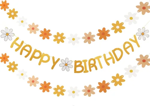 Vista 6 de Cartel de feliz cumpleaños con diseño de margarita para niños y adultos, decoración de fiesta de cumpleaños (azul + blanco)