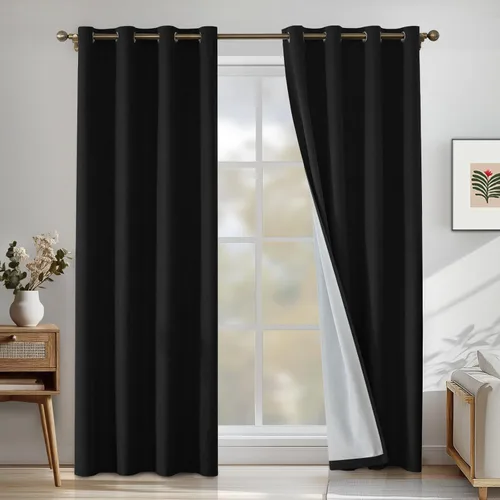 Vista 24 de Cortinas 100% opacas para dormitorio, cortinas opacas de 63 pulgadas de largo, cortinas opacas de lino para sala de estar, cortinas con ojales