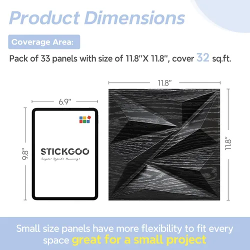 Vista 6 de STICKGOO Paneles de Pared 3D para Decoración de Pared Interior, Paneles de Pared de Acento con Diseño de Diamante de Madera Negra, 12''x12'' Paneles