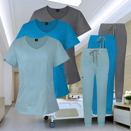 Vista 7 de VIAOLI Uniformes Médicos Enfermera Mujer Médico Enfermería Hospital Conjunto Top &Jogger Pantalones Clínica Liquidación Ropa de Trabajo