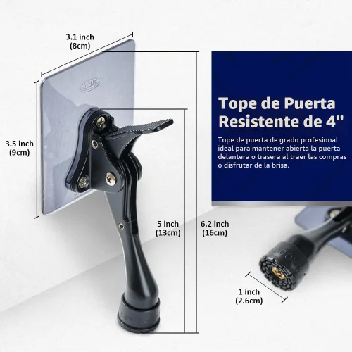 Vista 6 de HOME&I - Tope de puerta con placa de montaje autoadhesiva grande, tope de puerta ajustable resistente, sin taladro, soporte de puerta montado