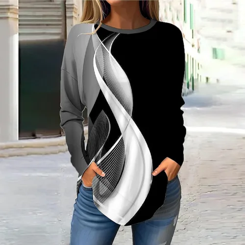Vista 2 de Camisas de otoño para mujer, modernas, informales, holgadas, de manga larga, cuello redondo, cómodas, sudaderas de ocio