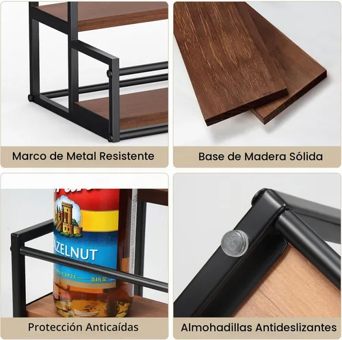Vista 9 de THYGIFTREE - Estante para jarabe de café de 2 niveles Marrón de 2 niveles