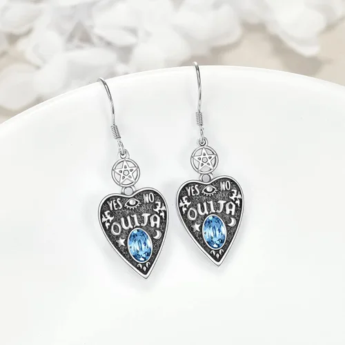 Vista 2 de VONALA Ouija - Aretes colgantes con cristal de plata de ley 925, pentagrama Ouija con colgante de gota colgante, joyería de bruja Wiccana, regalos