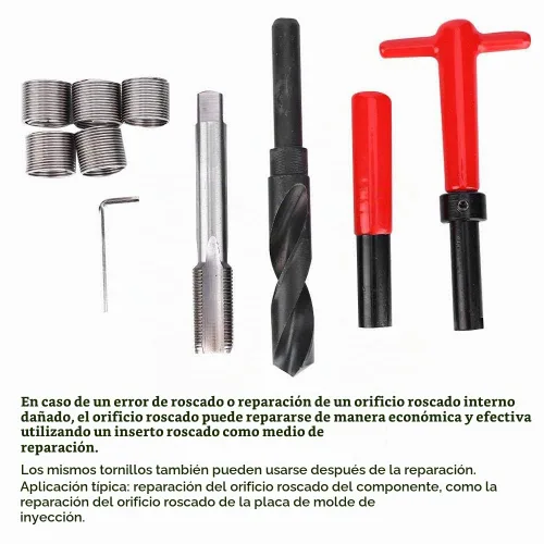 Vista 2 de Kit de herramientas de reparación de roscas, 10 piezas M18x1.0.197 in acero inoxidable torcido, llave roscada, herramienta de inserción