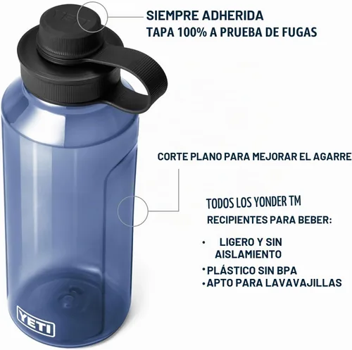 Vista 2 de YETI Botella de agua Yonder con tapa de amarre Yonder, ligera, a prueba de fugas y sin BPA verde azulado (Agave Teal)