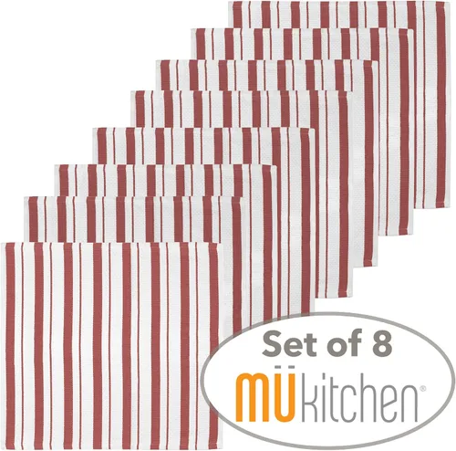 Vista 5 de MU kitchen El paño de cocina Basketweave es 100% algodón, absorbente para limpiar y secar, lavable y reutilizable, juego de 8, ladrillo
